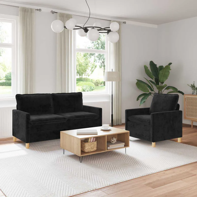 Sofos komplektas 2 pcs Juoda Poliesteris