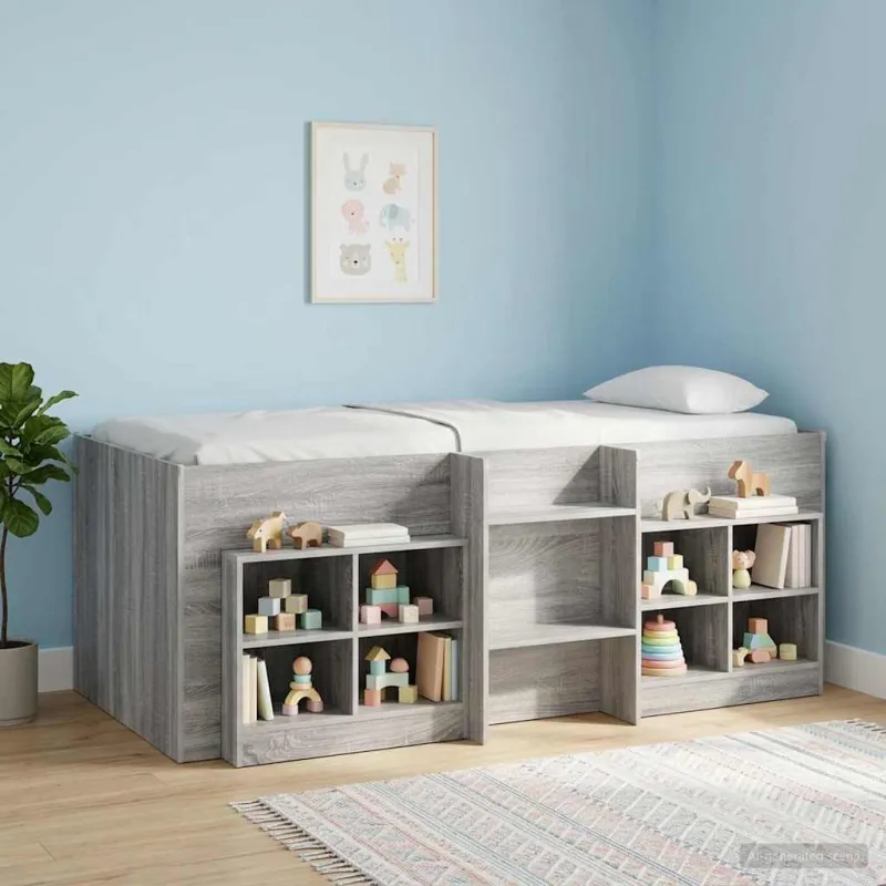 Vaikų Aukštas Lova 2 pcs Pilka Sonoma 203 x 101,1 x 68,5 cm