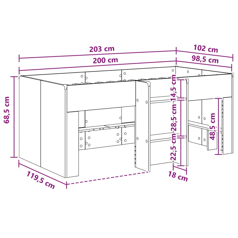 Vaikų Aukštas Lova 2 pcs Dūminio ąžuolo 98.5 x 200 cm