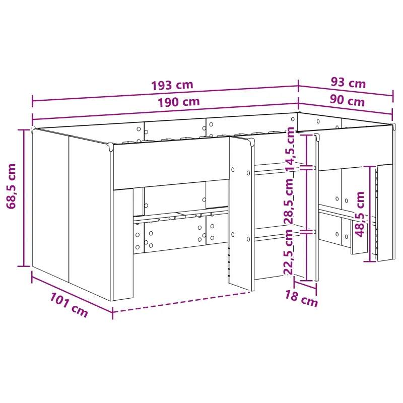 Vaikų Aukštas Lova 2 pcs Dūminio ąžuolo 90 x 190 cm