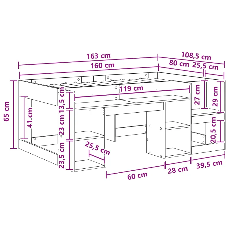 Vaikiška lova su saugykla Balta 80 x 160 cm Apdirbta mediena