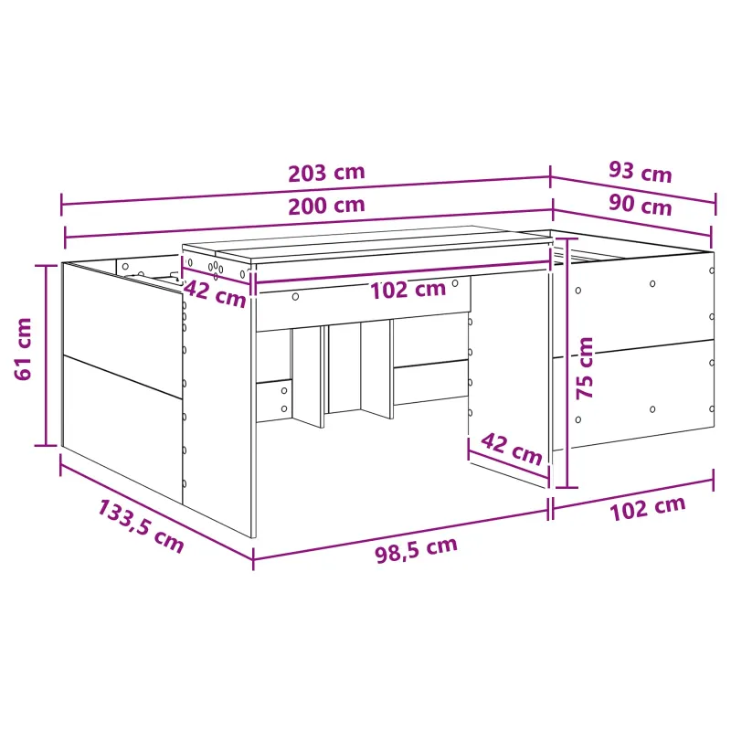 Vaikų Aukštas Lovos Rėmas su Rašomuoju Stalu Balta 90 x 200 cm