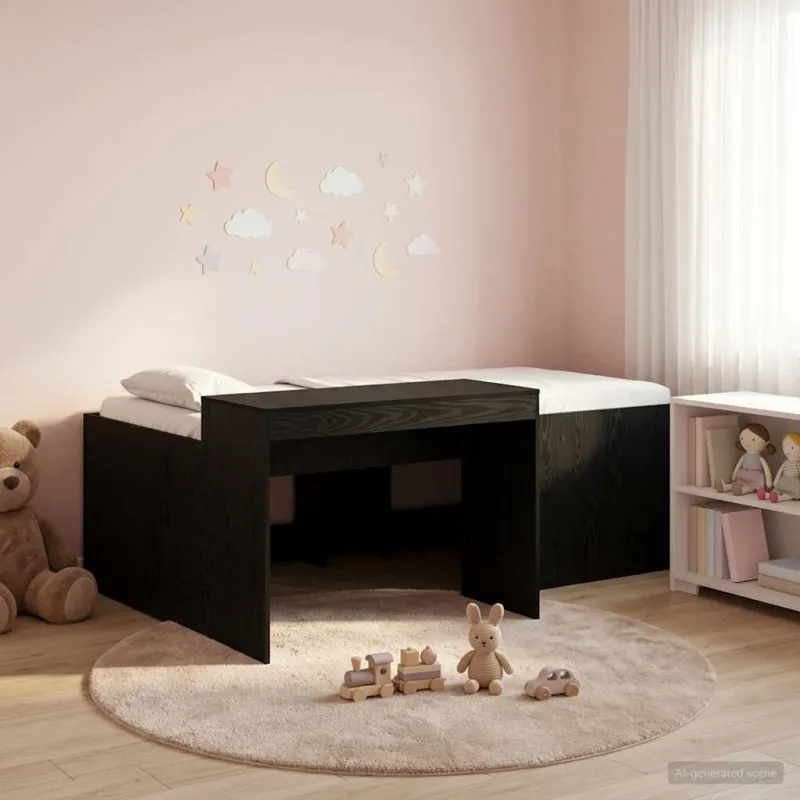 Vaikų Aukštas Lovos Rėmas su Rašomuoju Stalu Juoda 90 x 200 cm