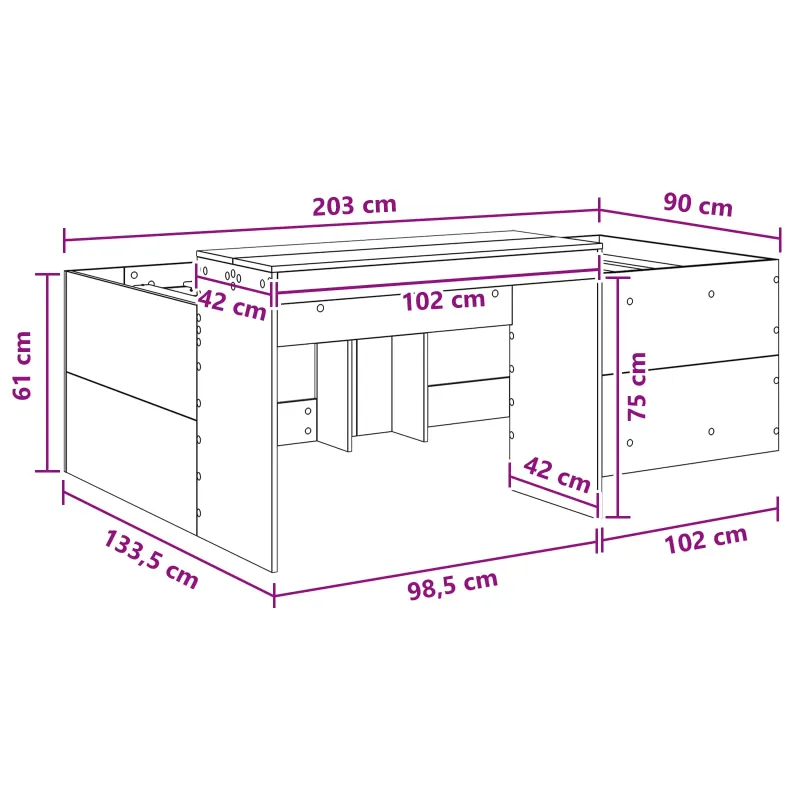 Vaikų Aukštas Lovos Rėmas su Rašomuoju Stalu Juoda 90 x 200 cm