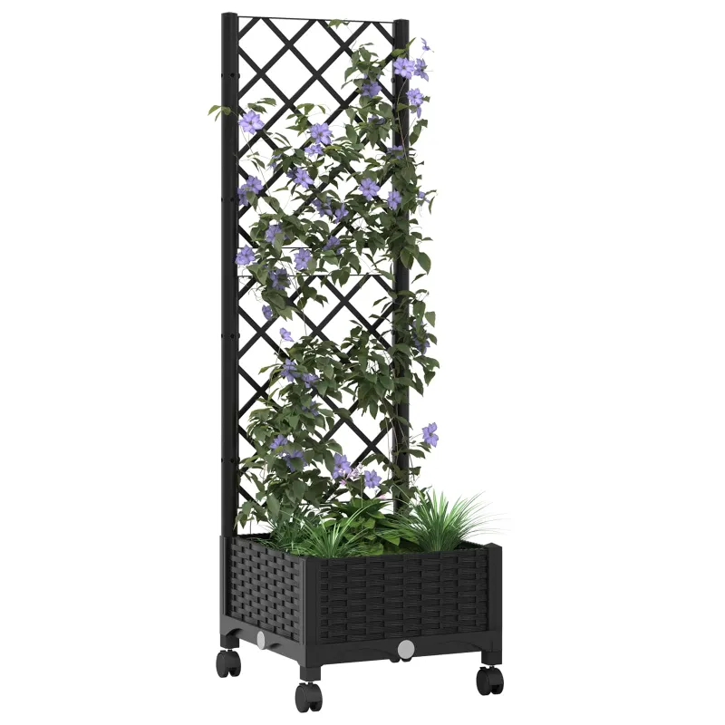 Sodo vazonas su treliu ir ratais Juoda 40 x 40 x 131,5 cm PP