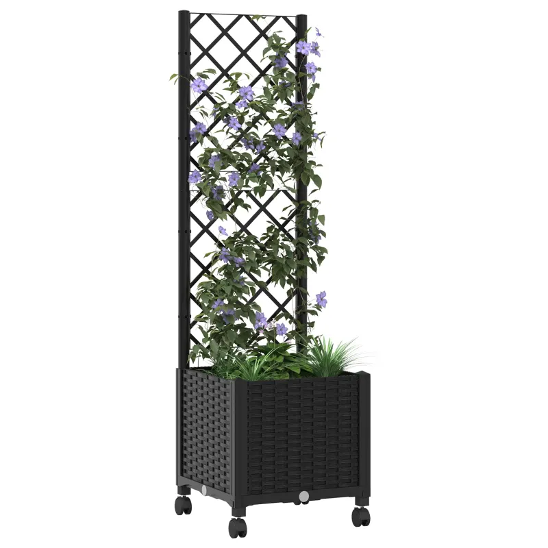 Sodo vazonas su treliu ir ratais Juoda 40 x 40 x 146 cm PP