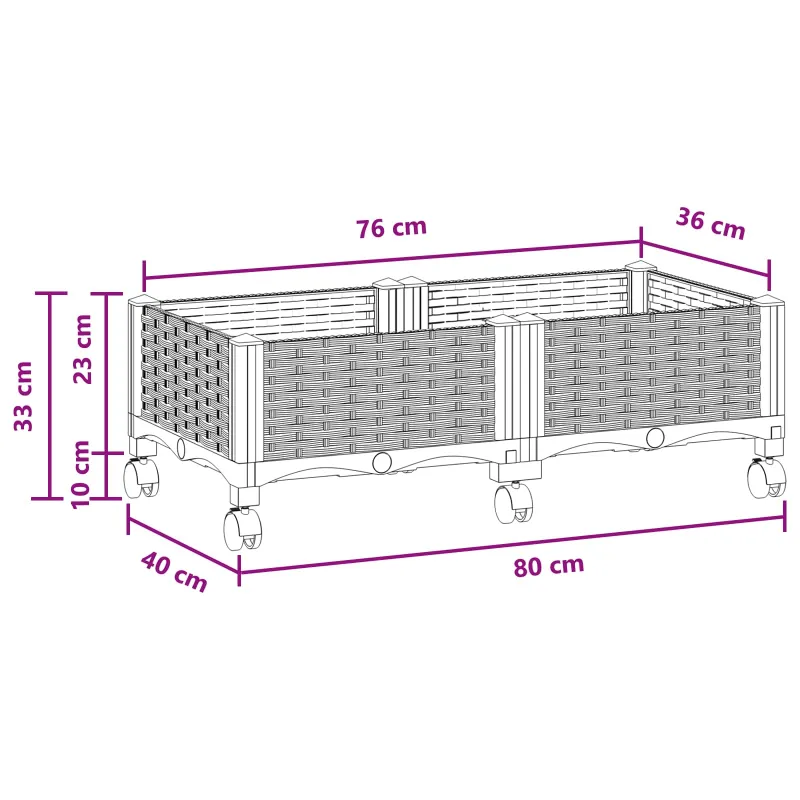 Sodo puodynė su ratukais Juoda 80 x 40 x 29 cm PP