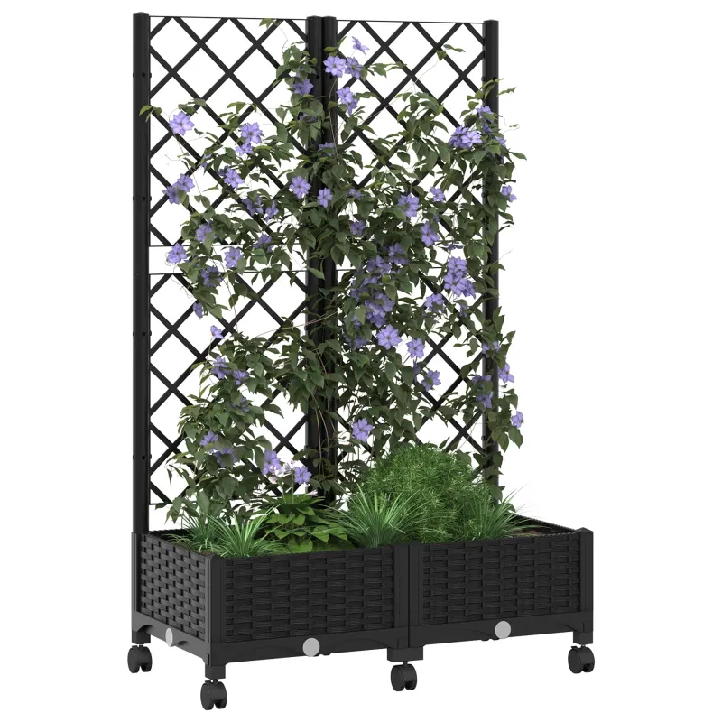 Sodo vazonas su treliu ir ratais Juoda 80 x 40 x 131,5 cm PP