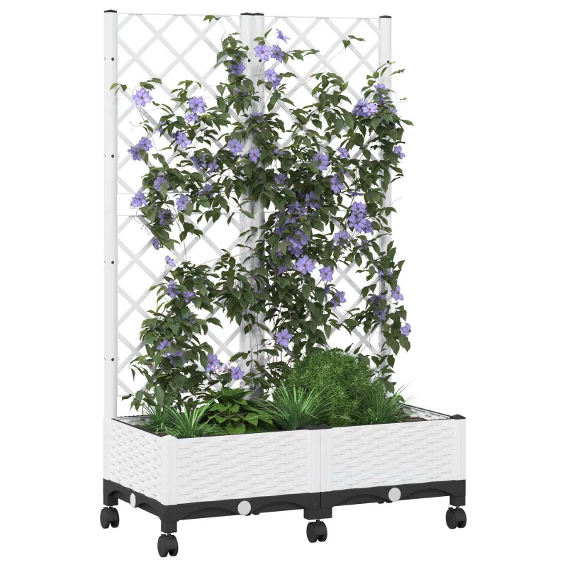 Sodo vazonas su treliu ir ratais Balta 80 x 40 x 131,5 cm PP