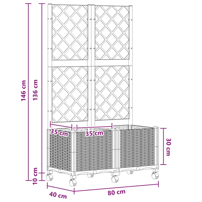 Sodo vazonas su treliu ir ratais Juoda 80 x 40 x 146 cm PP