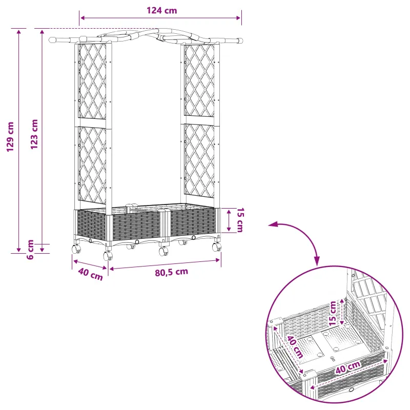 Pakeltas lovas su trelėmis ir stogu Juoda 124 x 40 x 129 cm PP