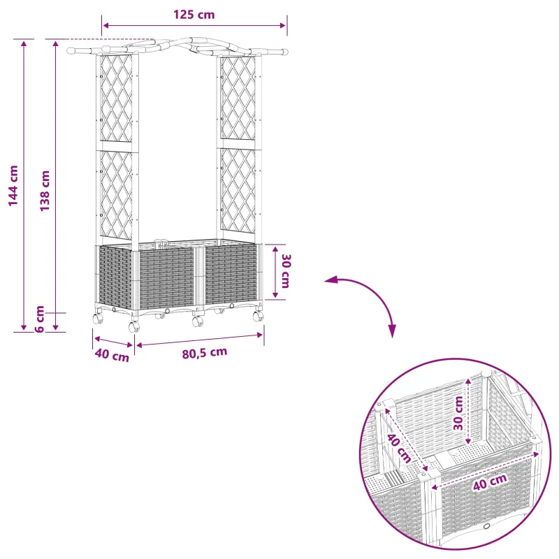 Pakeltas lovas su trelėmis ir stogu Juoda 125 x 40 x 144 cm PP
