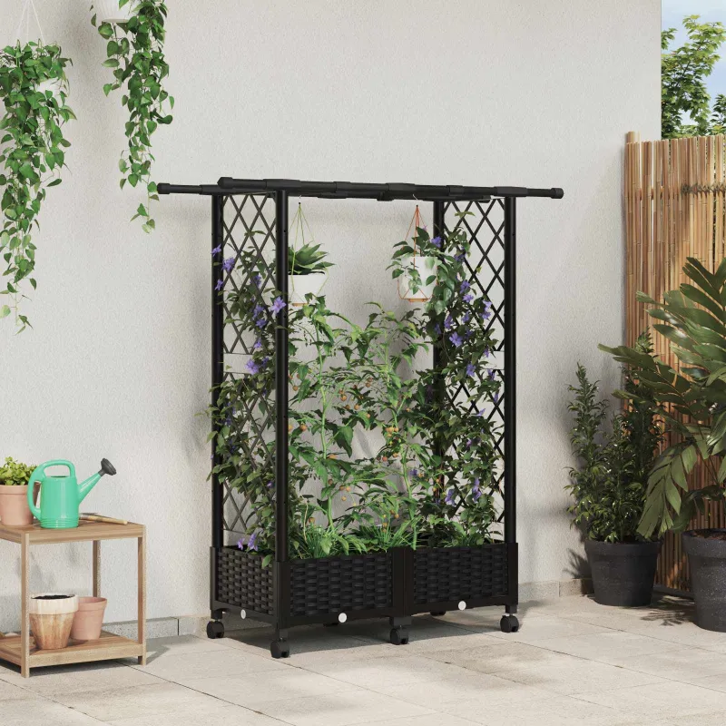Pakeltas lovas su trelėmis ir stogu Juoda 122,5 x 40 x 127 cm