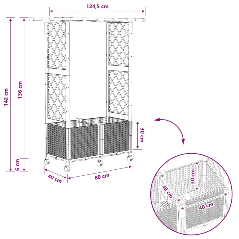 Pakeltas lovas su trelėmis ir stogu Ruda 124,5 x 40 x 142 cm PP