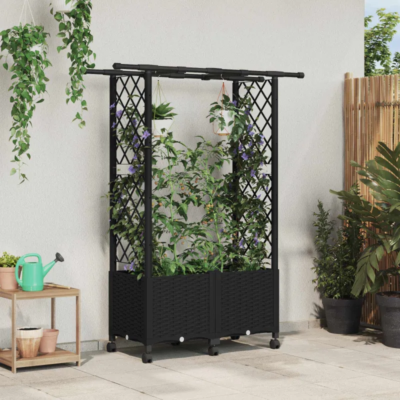 Pakeltas lovas su trelėmis ir stogu Juoda 124,5 x 40 x 142 cm