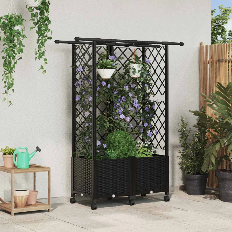 Pakeltas lovas su trelėmis ir stogu Juoda 124 x 40 x 142 cm PP