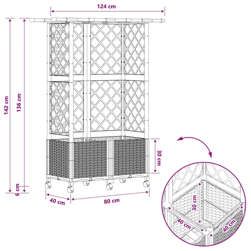 Pakeltas lovas su trelėmis ir stogu Pilka 124 x 40 x 142 cm PP