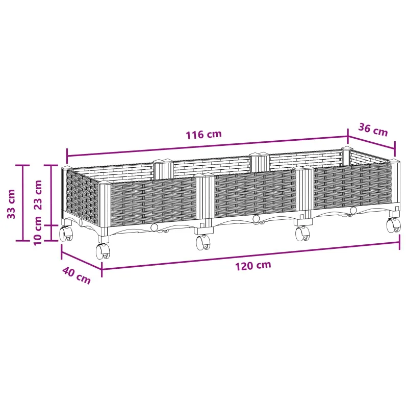 Sodo puodynė su ratukais Juoda 120 x 40 x 29 cm PP