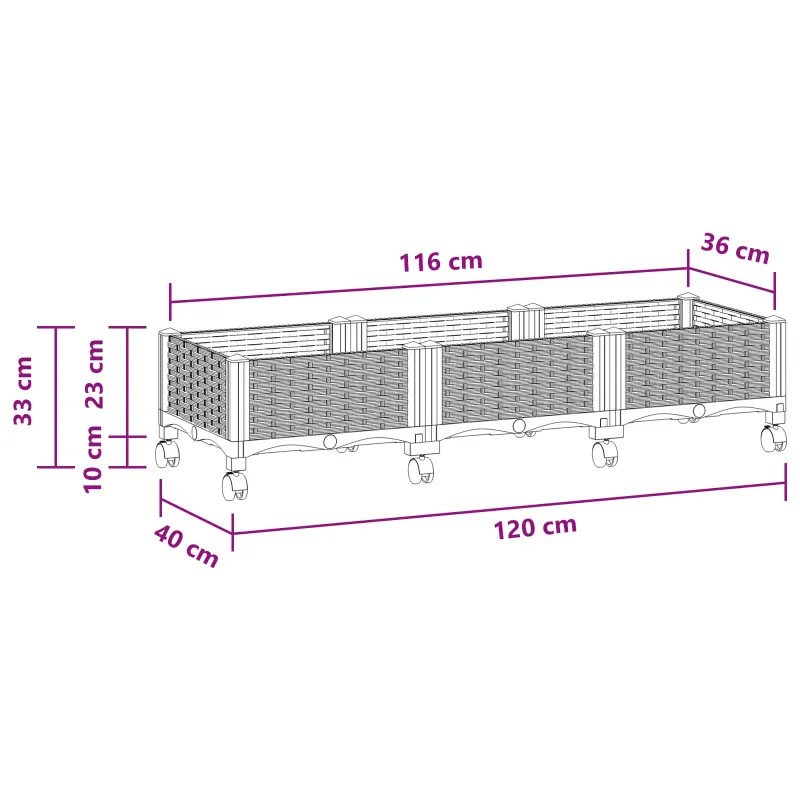 Sodo puodynė su ratukais Šviesiai pilka 120 x 40 x 33 cm PP