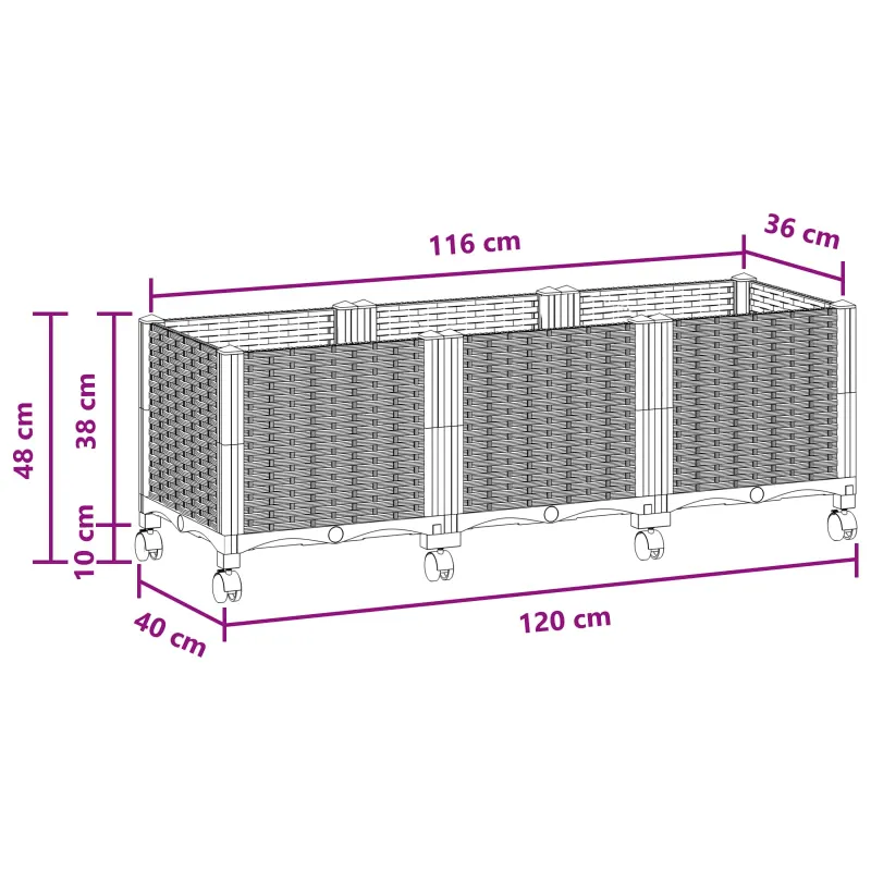 Sodo puodynė su ratukais Juoda 120 x 40 x 44 cm PP