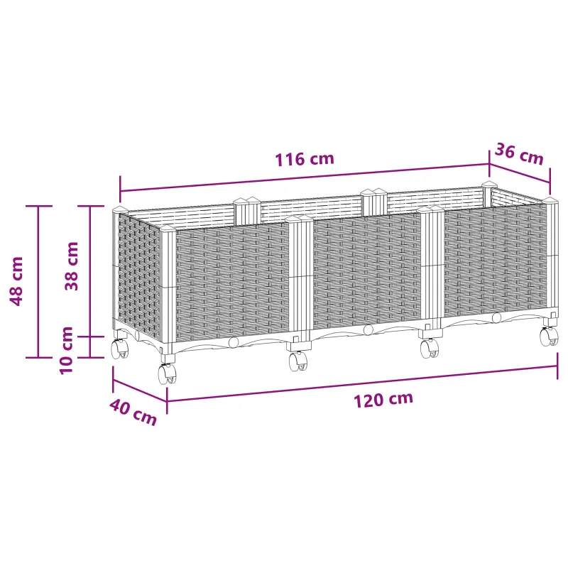Sodo puodynė su ratukais Šviesiai pilka 120 x 40 x 48 cm PP