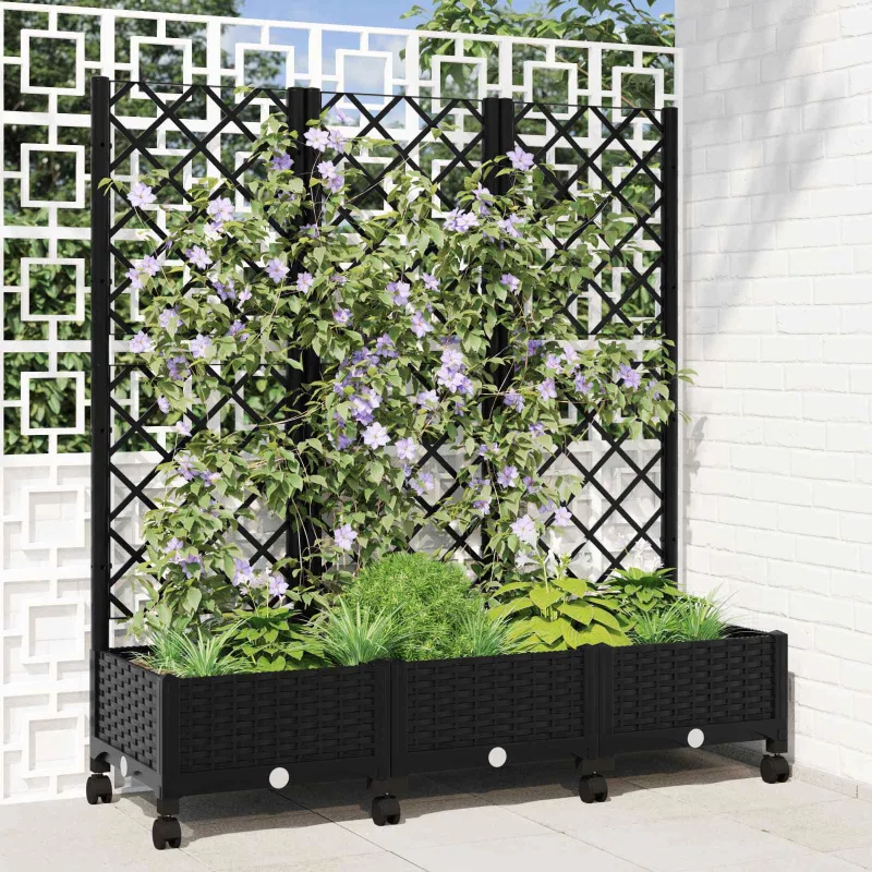 Sodo vazonas su treliu ir ratais Juoda 120 x 40 x 131,5 cm PP