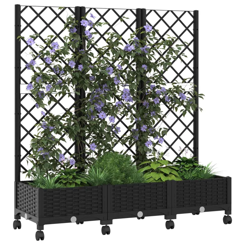 Sodo vazonas su treliu ir ratais Juoda 120 x 40 x 131,5 cm PP
