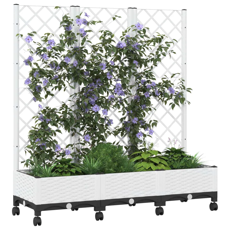 Sodo vazonas su treliu ir ratais Balta 120 x 40 x 131,5 cm PP