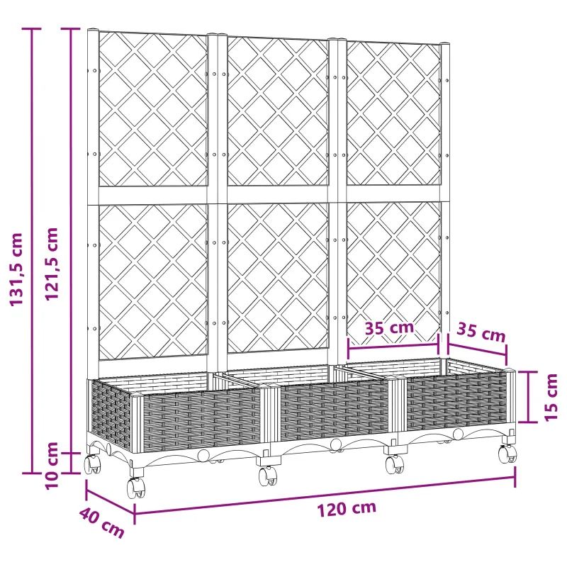 Sodo vazonas su treliu ir ratais Balta 120 x 40 x 131,5 cm PP