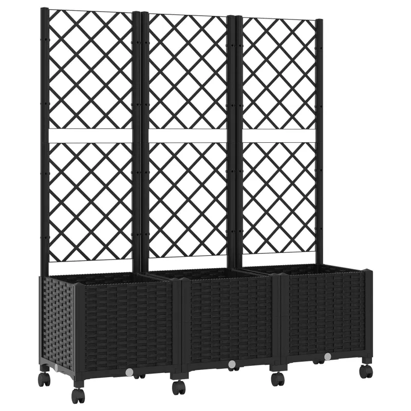Sodo vazonas su treliu ir ratais Juoda 120 x 40 x 146 cm PP