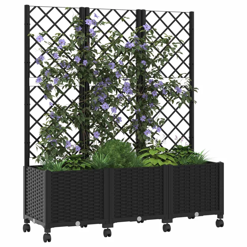 Sodo vazonas su treliu ir ratais Juoda 120 x 40 x 146 cm PP