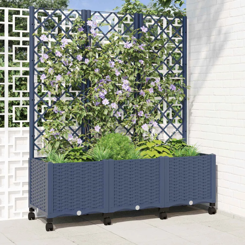 Sodo vazonas su treliu ir ratais Mėlyna Pilka 120 x 40 x 146 cm