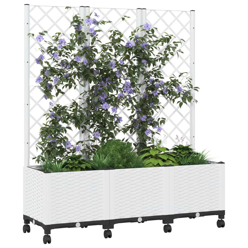 Sodo vazonas su treliu ir ratais Balta 120 x 40 x 146 cm PP