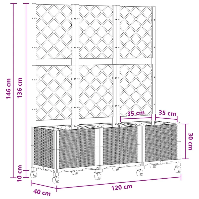 Sodo vazonas su treliu ir ratais Balta 120 x 40 x 146 cm PP