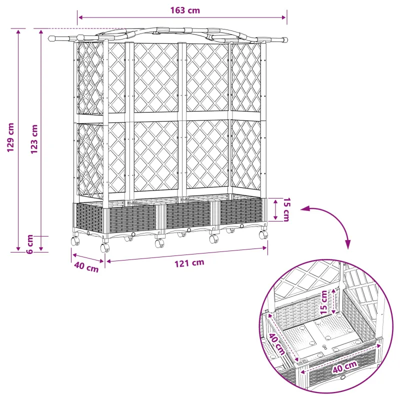Pakeltas lovas su trelėmis ir stogu Juoda 163 x 40 x 129 cm PP