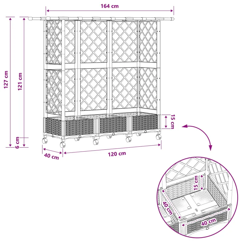 Pakeltas lovas su trelėmis ir stogu Pilka 164 x 40 x 127 cm PP