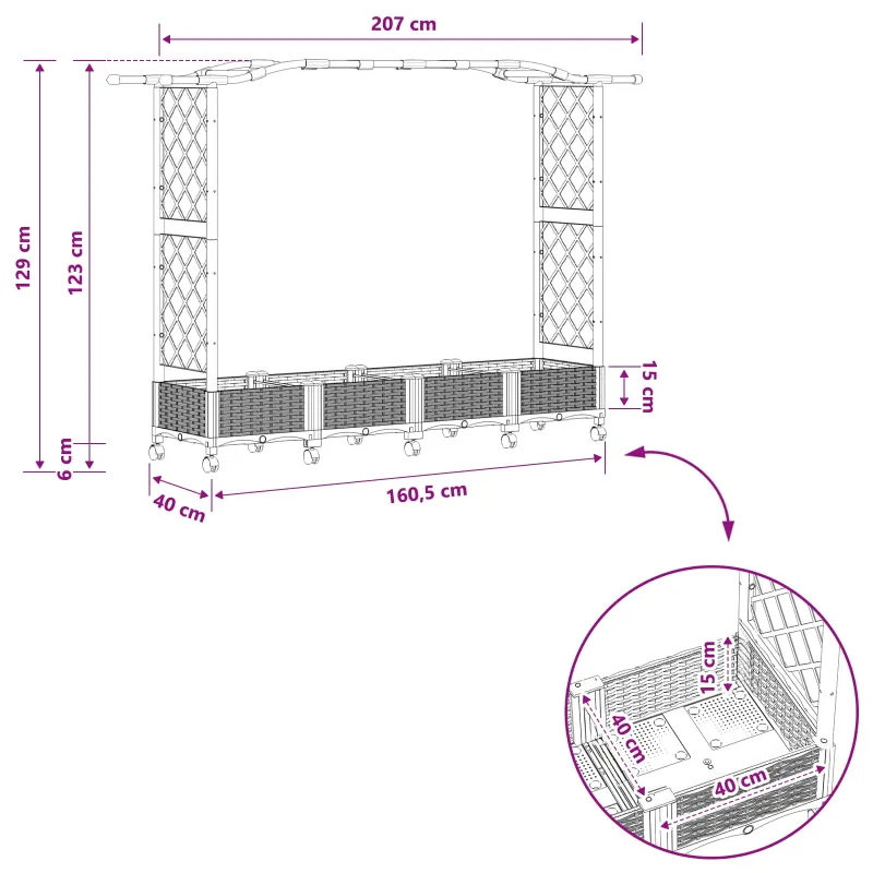 Pakeltas lovas su trelėmis ir stogu Ruda 207 x 40 x 129 cm PP