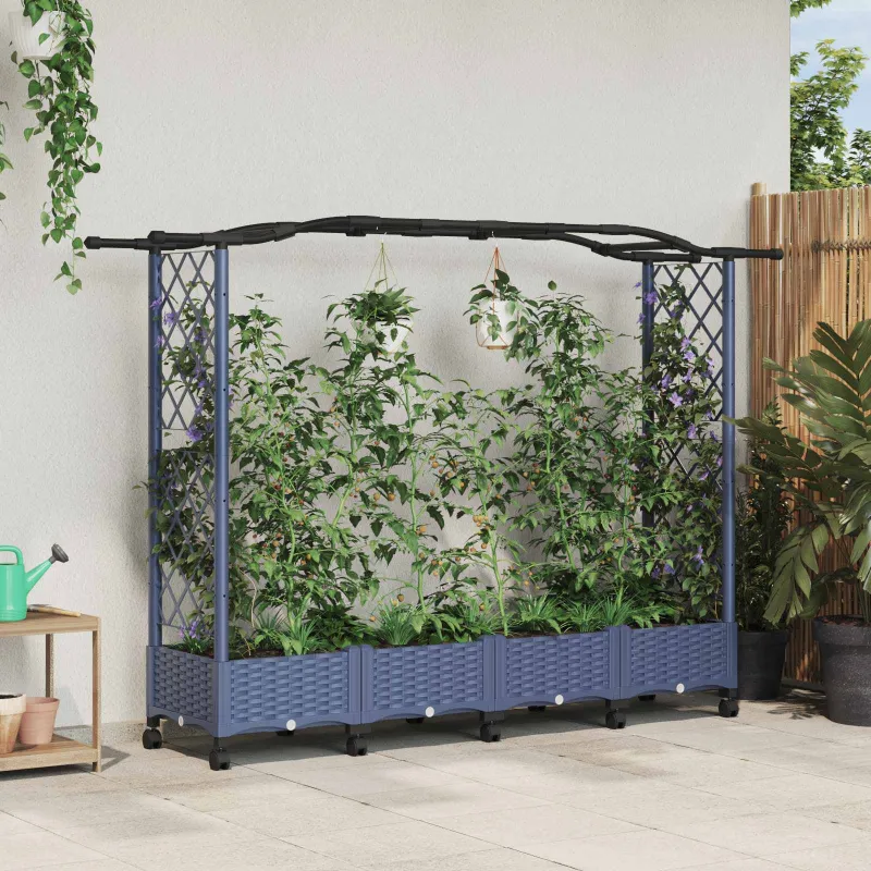 Pakeltas lovas su trelėmis ir stogu Pilka 207 x 40 x 129 cm PP