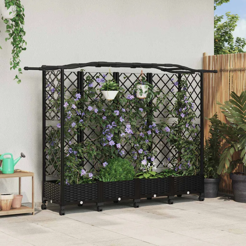 Pakeltas lovas su trelėmis ir stogu Juoda 203,5 x 40 x 129 cm
