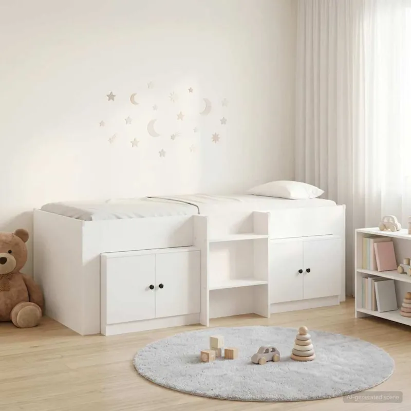 Palėpės lova su spinta su saugykla 3 pcs Balta Apdirbta mediena