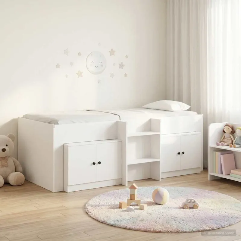 Palėpės lova su spinta su saugykla 3 pcs Balta Apdirbta mediena