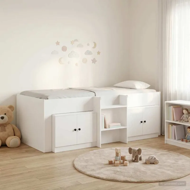 Palėpės lova su spinta su saugykla 3 pcs Balta Apdirbta mediena