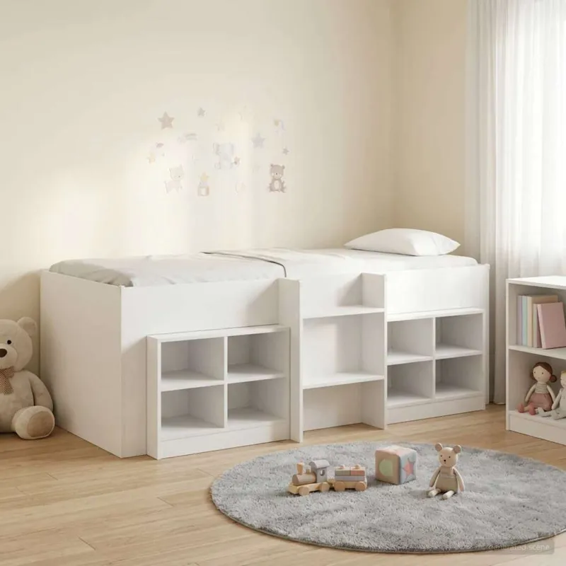 Palėpės lova su spinta su lentyna 3 pcs Balta Apdirbta mediena