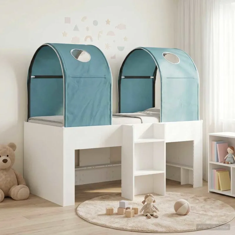 Lova su Tuneliu 4 pcs Balta ir šviesiai mėlyna Apdirbta mediena