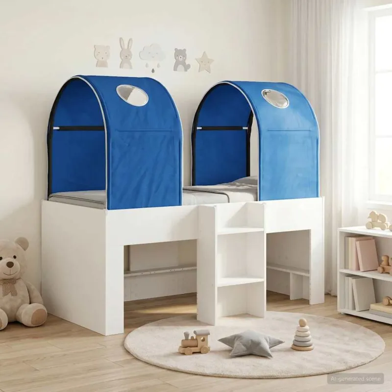 Lova su Tuneliu 4 pcs Balta ir mėlyna Apdirbta mediena