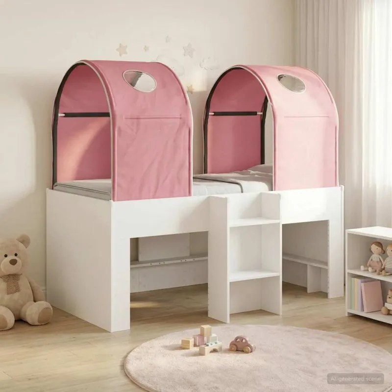 Lova su Tuneliu 4 pcs Balta ir rožinė Apdirbta mediena
