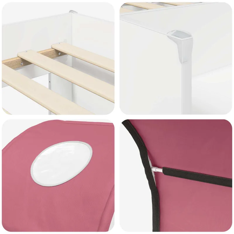 Lova su Tuneliu 4 pcs Balta ir rožinė Apdirbta mediena