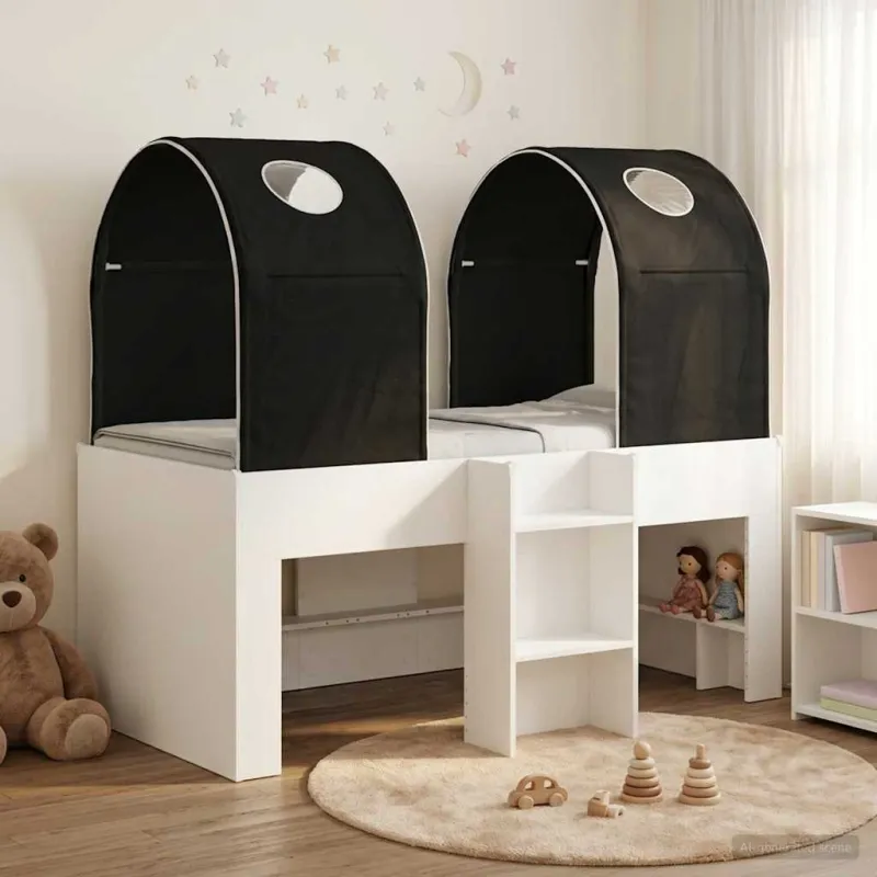 Lova su Tuneliu 4 pcs Balta ir juoda Apdirbta mediena
