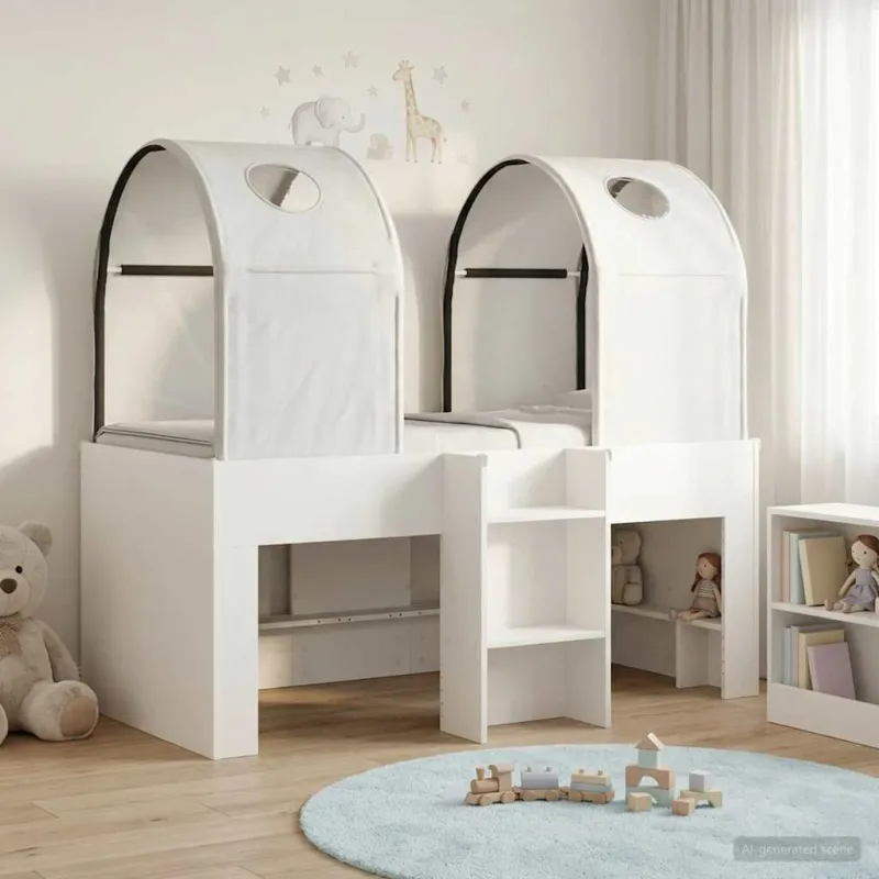 Lova su Tuneliu 4 pcs Balta Apdirbta mediena