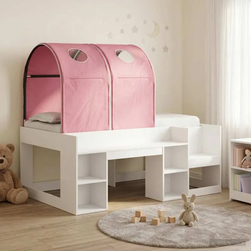 Lovos su Tuneliu 4 pcs Balta ir rožinė Apdirbta mediena